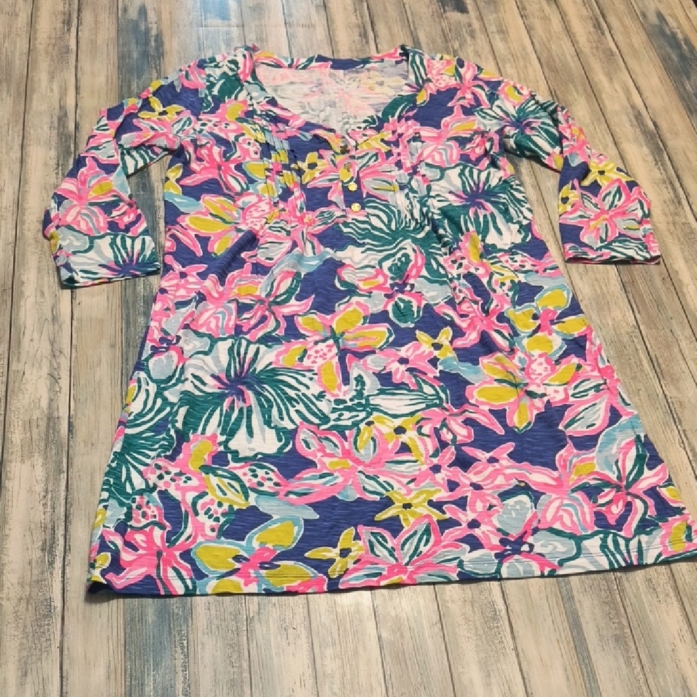 Lilly Pulitzer Amberly V-Neck 3/4 Sleeve T-Shirt Dress Sz Med